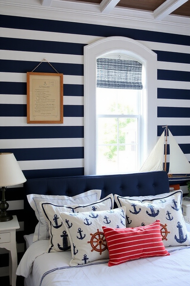 40 Nautical Bedroom Ideas if You Love Boats and Adventures 2 nautical striped wallpaper decor