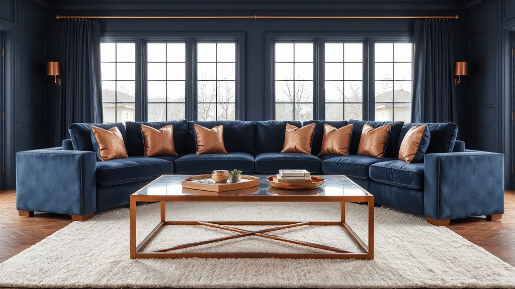 navy and rose gold decor