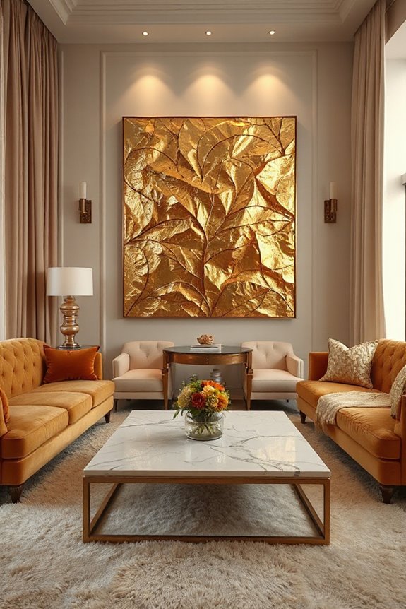 20 Cream and Gold Living Rooms That Look Expensive 61 opulent gold leaf artistry