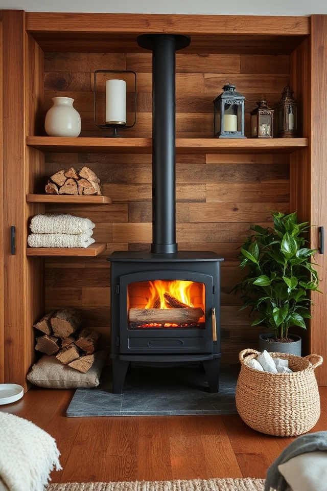 40 Wood-Burning Stove Decor Ideas To Warm Up Your Space 37 practical firewood decor shelves