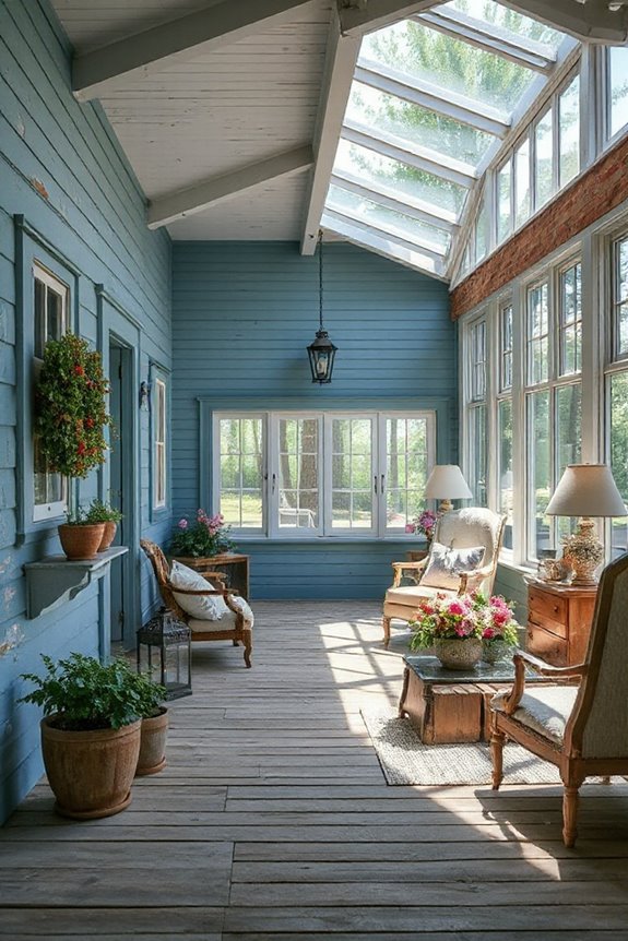 15 Gorgeous Weathered Blue Farmhouse Living Spaces 37 radiant farmhouse sunroom oasis