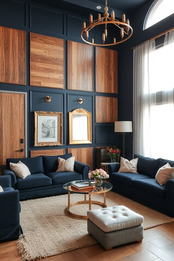 16 Navy and Rose Gold Living Room Concepts to Make a Statement 45 rustic elegance with luxe accents