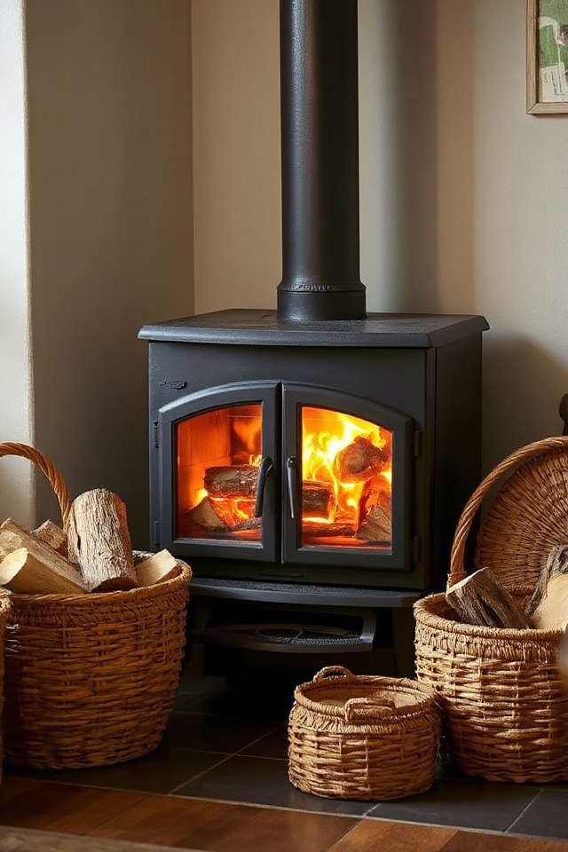 40 Wood-Burning Stove Decor Ideas To Warm Up Your Space 51 rustic firewood storage solution