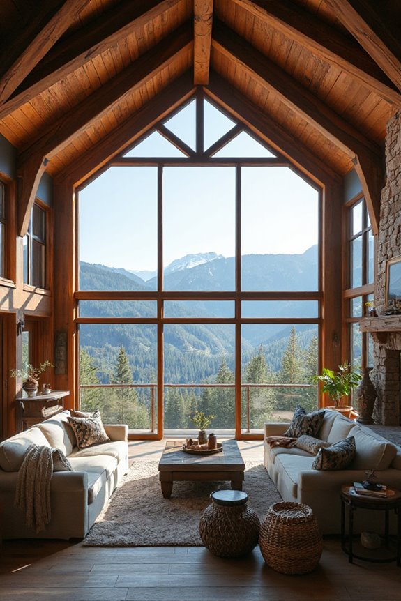15 Mountain Style Living Room Ideas for Natural Comfort 42 scenic large window integration