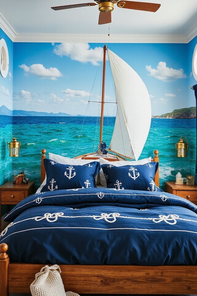 40 Nautical Bedroom Ideas if You Love Boats and Adventures 86 sea inspired wall transformations