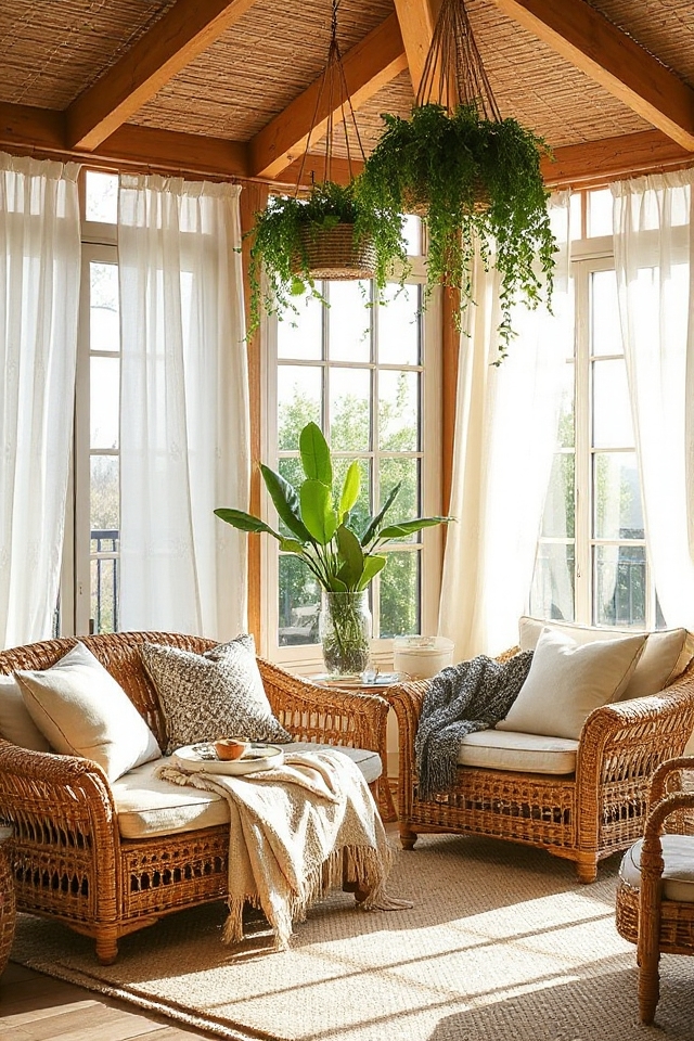 15 Woven Boho Living Rooms Featuring Rattan and Wicker 44 serene boho rattan sanctuary