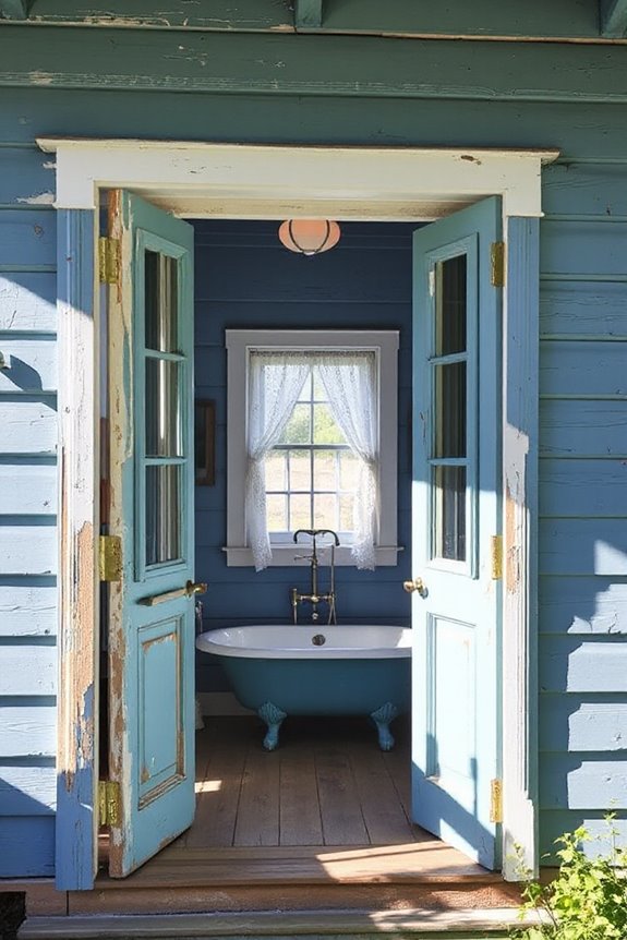 15 Gorgeous Weathered Blue Farmhouse Living Spaces 44 serene vintage farmhouse bathroom