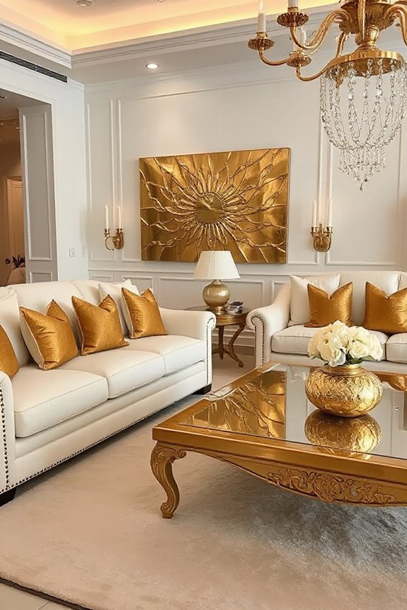 20 Cream and Gold Living Rooms That Look Expensive 129 sleek cream gold furniture