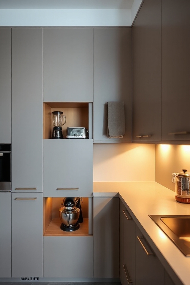 sleek hidden sliding cabinets