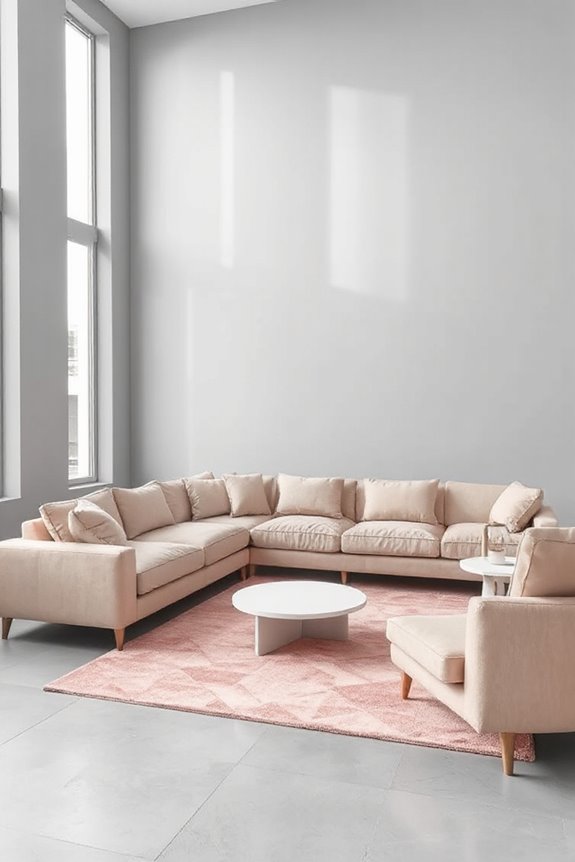sleek minimalist grey pink lounge