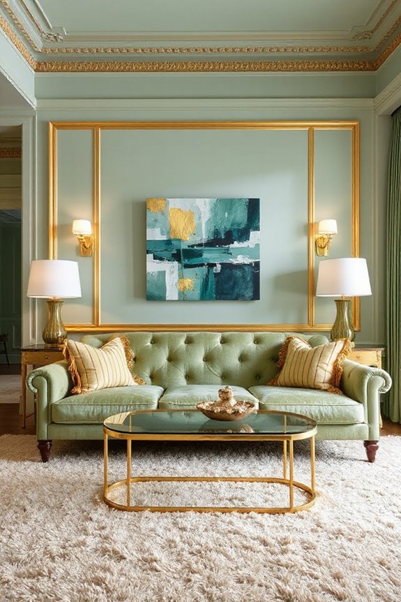 16 Light Green and Gold Living Room Concepts to Stay On Trend 2 sophisticated light green elegance