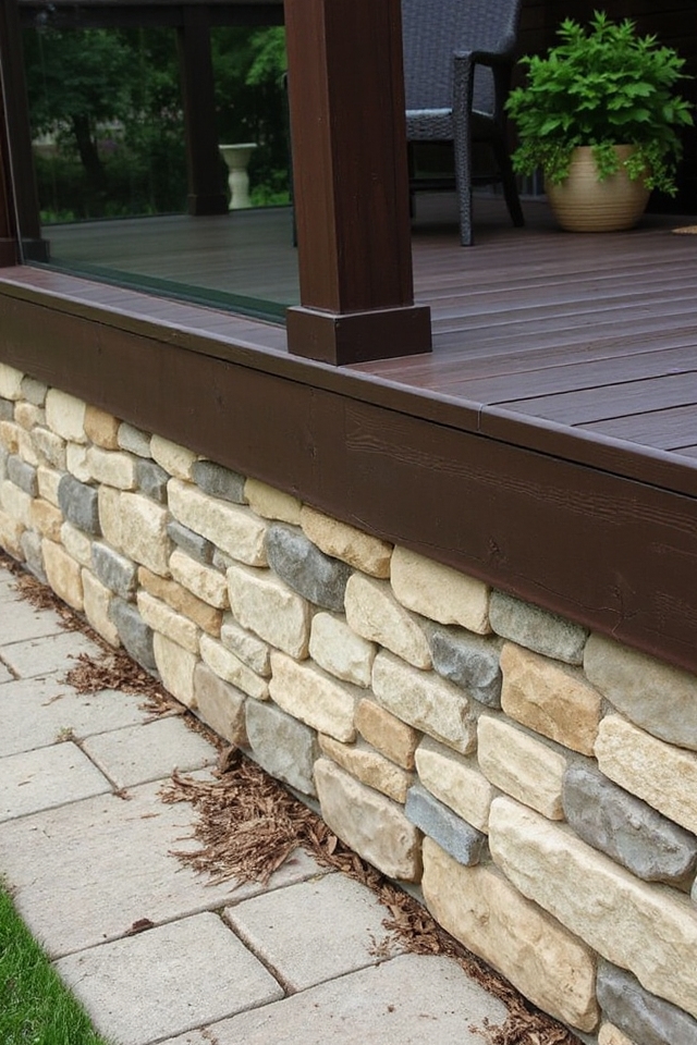 22 Deck Skirting Ideas To Enhance Your Outdoor Aesthetic 21 sophisticated stone veneer skirting
