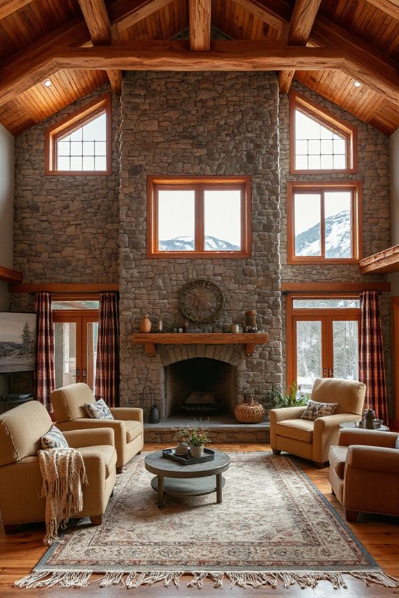 15 Mountain Style Living Room Ideas for Natural Comfort 49 stone fireplace rustic focal