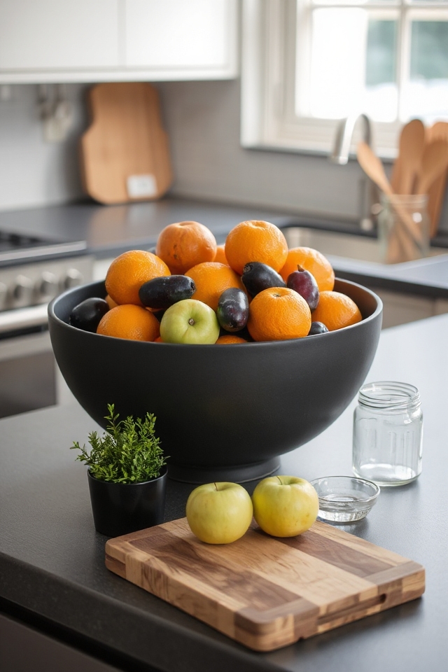 28 Kitchen Counter Styling Ideas That Are Functional and Beautiful 4 striking fruit bowl centerpiece