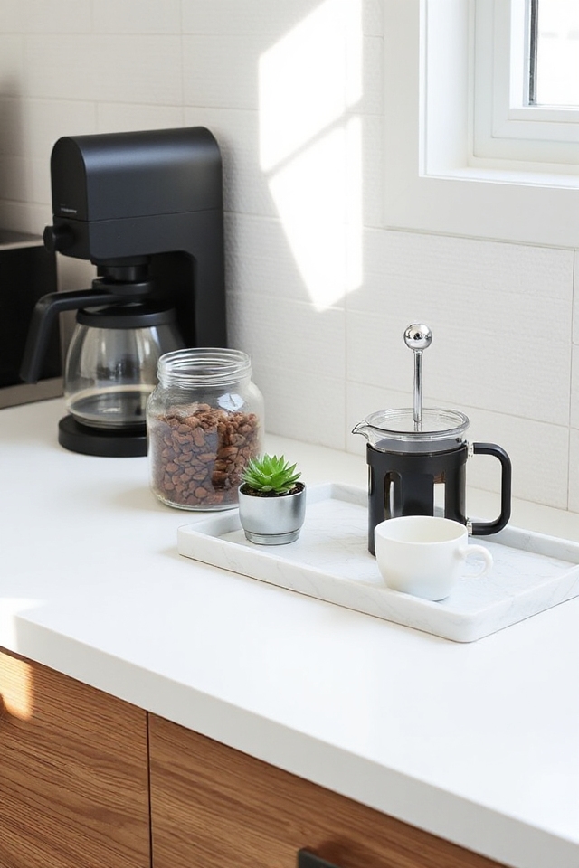 28 Kitchen Counter Styling Ideas That Are Functional and Beautiful 6 stylish coffee station setup