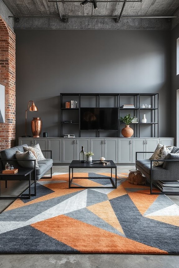 15 Grey and Copper Living Room Concepts to Nail Industrial Style 65 stylish modern geometric rug