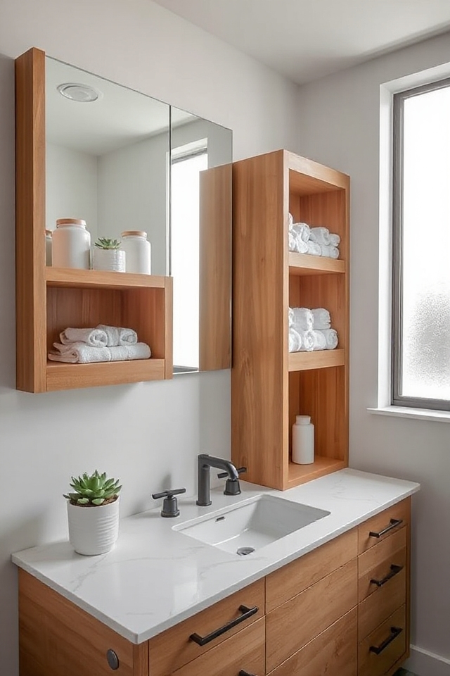 stylish open bathroom storage