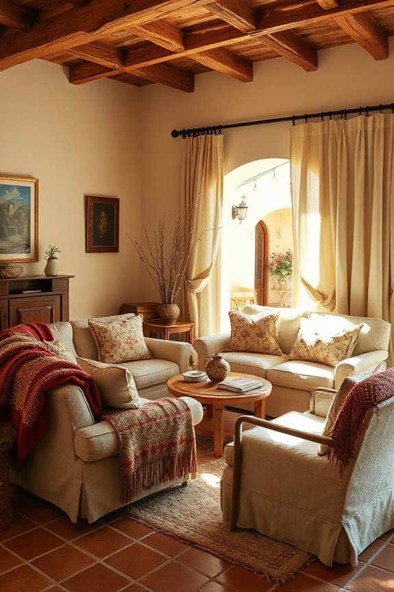 Warm Mediterranean Living Room in Terracotta and Cream 23 textured fabrics create warmth