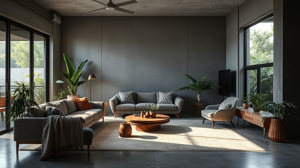 tropical gray brown living room