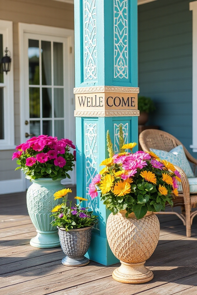 vibrant patterned porch posts