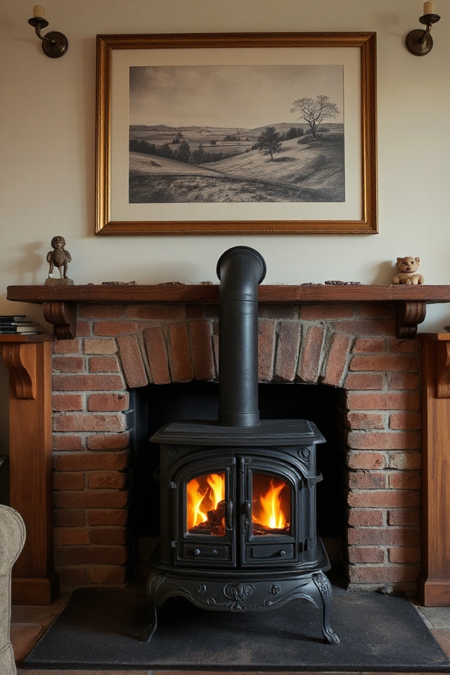 40 Wood-Burning Stove Decor Ideas To Warm Up Your Space 65 vintage charm above fireplace