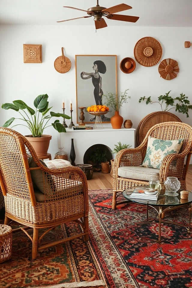 15 Woven Boho Living Rooms Featuring Rattan and Wicker 51 vintage charm meets boho