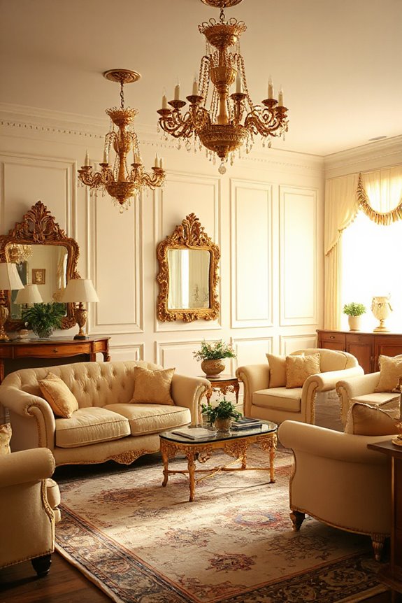 20 Cream and Gold Living Rooms That Look Expensive 115 vintage elegance in lighting