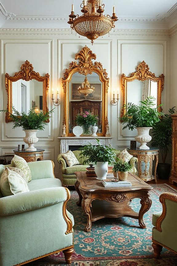 16 Light Green and Gold Living Room Concepts to Stay On Trend 93 vintage green gold elegance