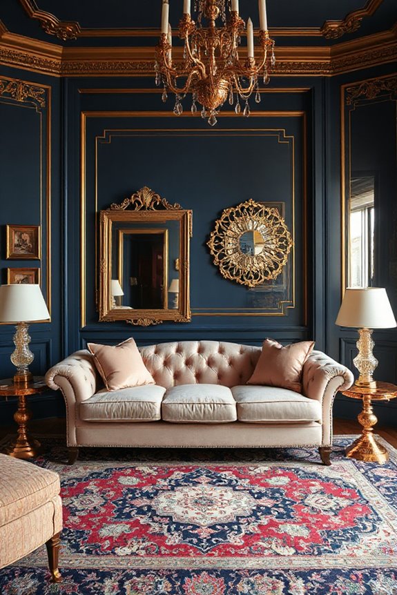 16 Navy and Rose Gold Living Room Concepts to Make a Statement 7 vintage navy rose gold elegance
