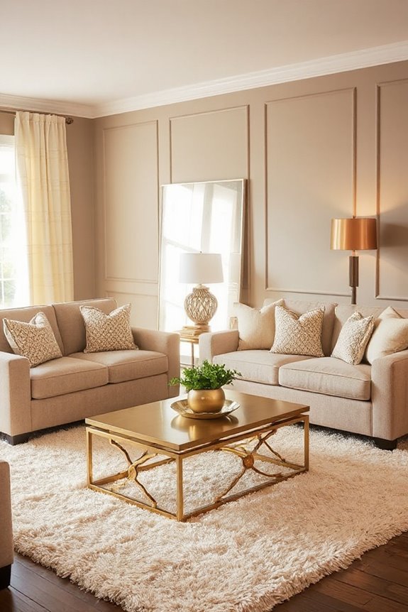 Don’t Miss These 22 Stunning Living Rooms in Warm Neutrals 114 warm neutrals with metallic accents