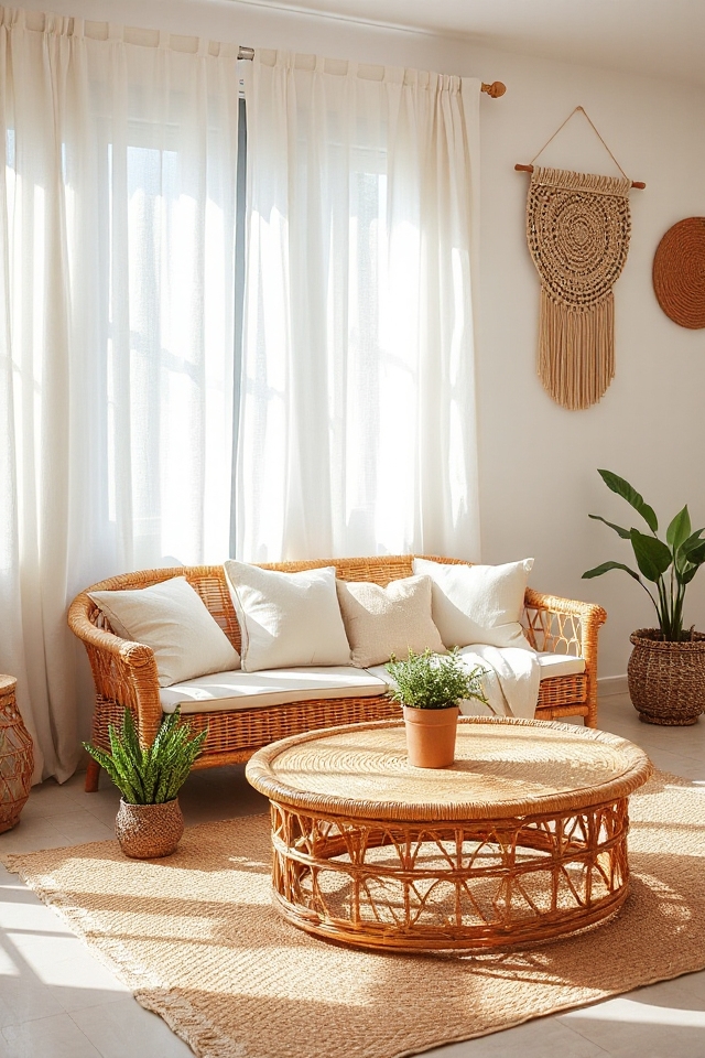15 Woven Boho Living Rooms Featuring Rattan and Wicker 23 wicker table minimalist decor