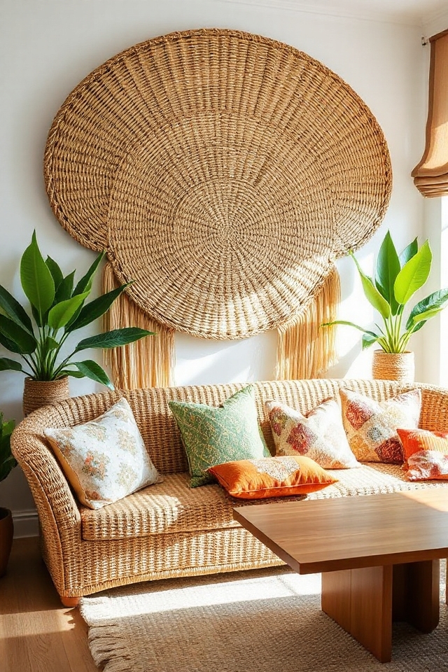 15 Woven Boho Living Rooms Featuring Rattan and Wicker 79 wicker wall hangings artistry